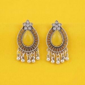 Vibrant Yellow & Silver-Plated Statement Drop Earrings