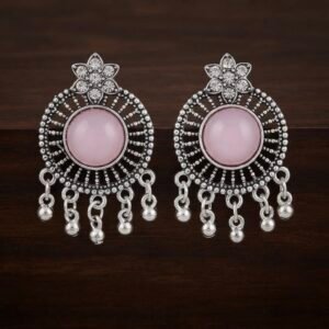 Bohemian Ethnic Lotus & Moon Dangle Earrings with Ghungroos