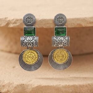 Dual-Tone Geometric Emerald Oxidized Dangles
