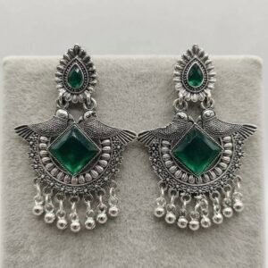 Emerald Green Twin Bird Oxidized Dangles