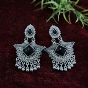 Midnight Black Twin Bird Oxidized Dangles