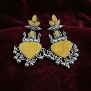 Amber Yellow Heart Pendant Oxidized Dangles