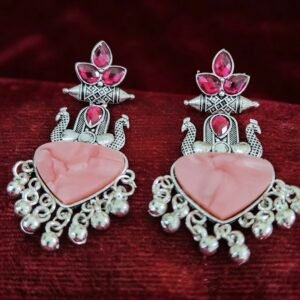 Soft Pink Heart Pendant Oxidized Dangles