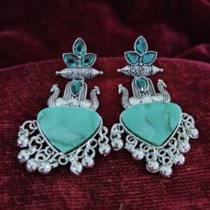 Mint Green Heart Pendant Oxidized Dangles