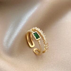 Green Emerald & Stone Studded Finger Ring