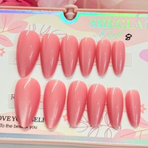 Shimmering Bubblegum Magnetic Almond Fake Nails