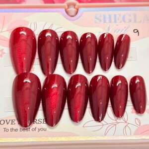Glossy Cherry Red Cat-Eye Reusable Press-On Nails