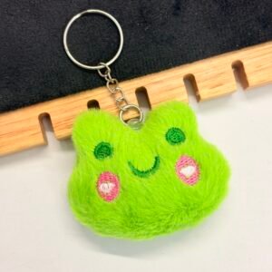 Cute Little Stuffed Frog Face Keyring with Rosy Cheeks