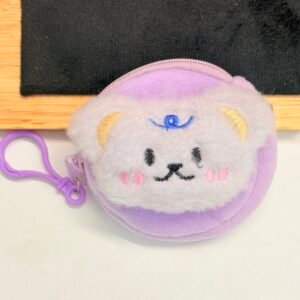 Fluffy Purple Character Coin Purse Keychain with Zipper