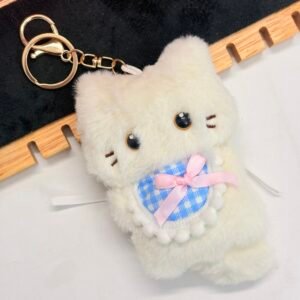 White Cat Keychain with Scalloped Bib Accent