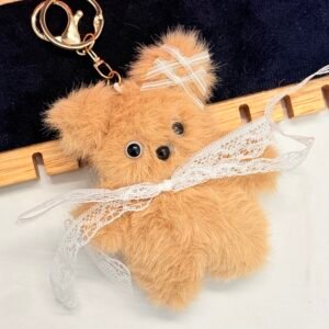 Caramel Brown Lace Bow Bear Keychain