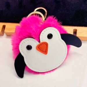 Hot Pink Penguin Fluffy Plush Keychain