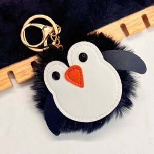 Classic Black & White Penguin Fluffy Plush Keychain