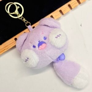Lavender Bear Bag Charm & Tail Keyring with bell