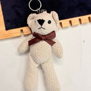 Beige Crochet Teddy Bear Plush Keychain
