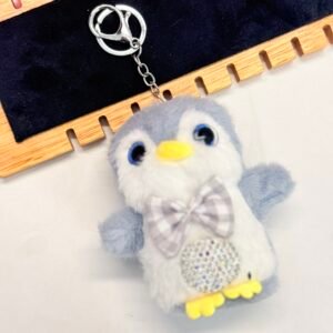Penguin Plush Keychain with Gingham Bow and Rhinestone Belly